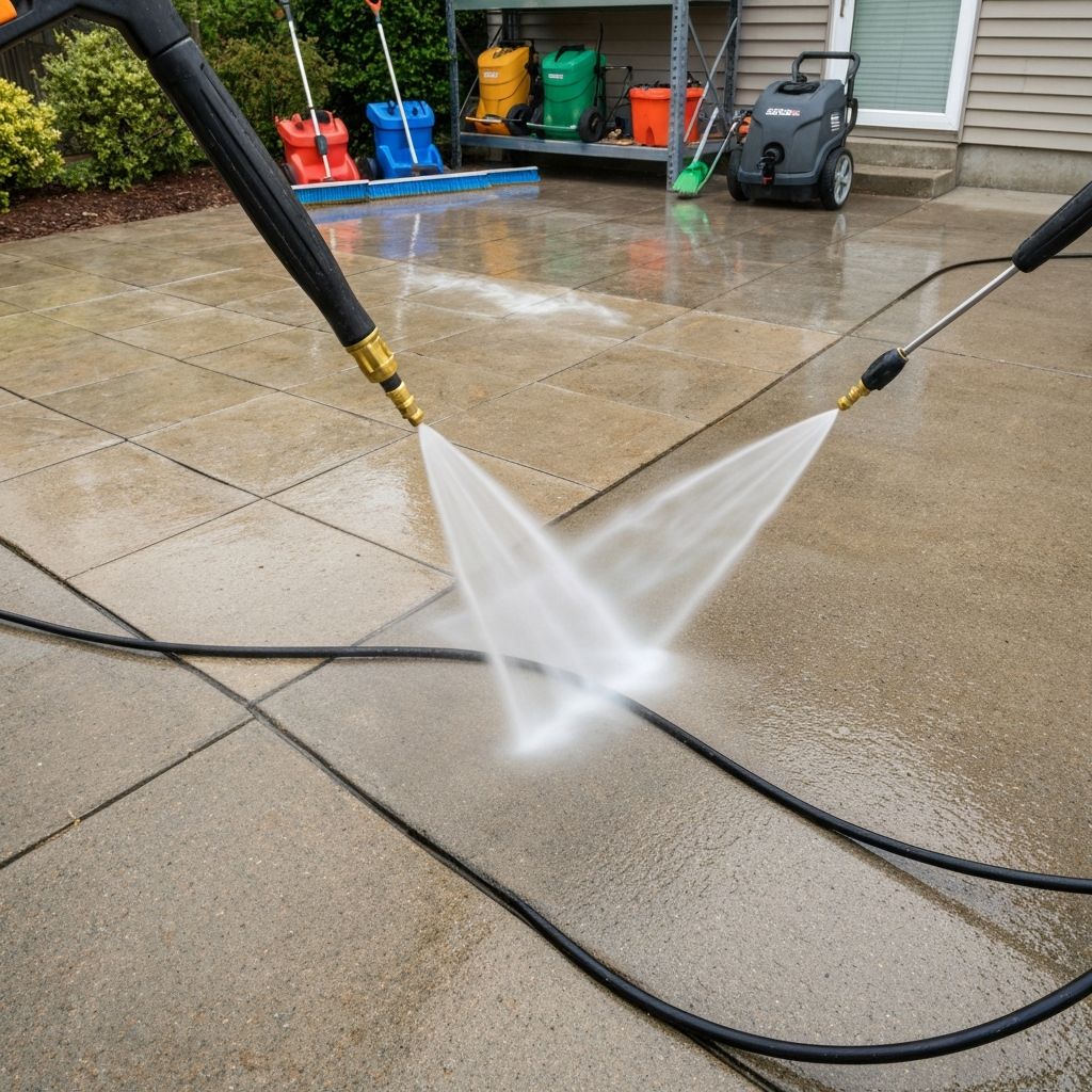 Pressure washing driveway and patio
